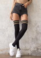 Women's high cotton knee highs with gold stripes ZAZU B21 Marilyn