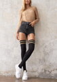 Women's high cotton knee highs with gold stripes ZAZU B21 Marilyn