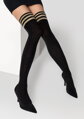 Women's cotton knee highs with shiny golden stripes ZAZU D17 Marilyn
