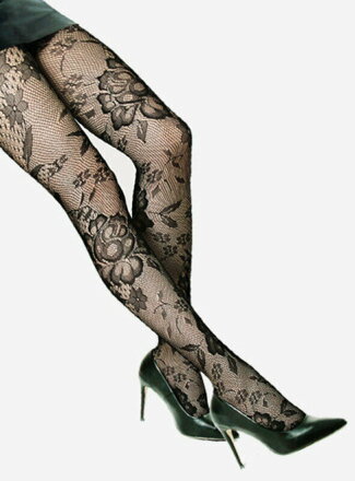 Black tights with big flowers № 016 Lores