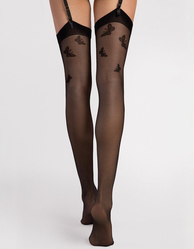 Stockings with butterflies for garter belt O4111 FARFALLE 20 DEN Fiore