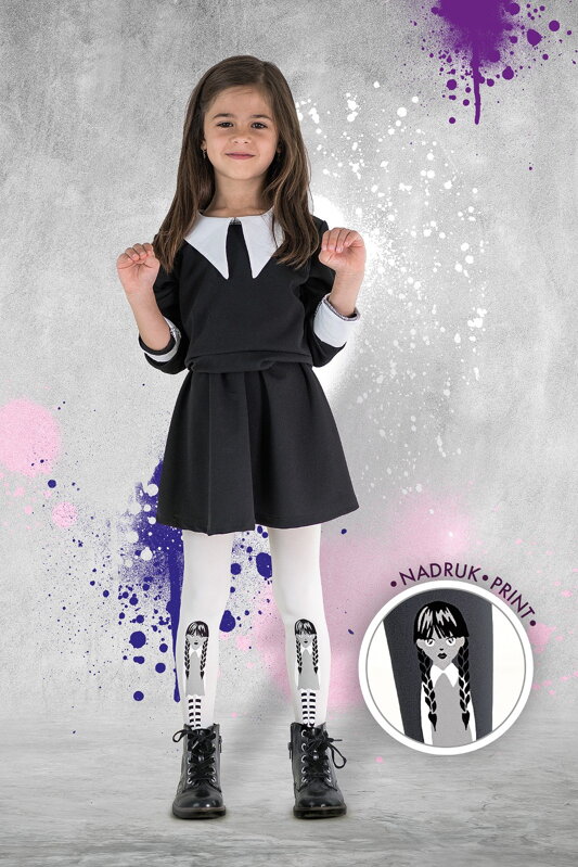 Girls patterned tights with print BLACK DR2330 Knittex