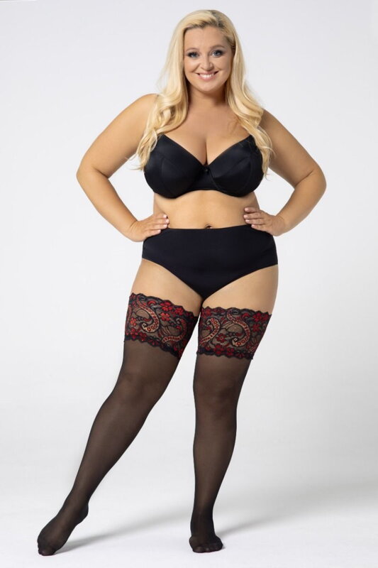 Luxurious self-supporting stockings for plus size with lace QUEEN SIZE GLAM 30 DEN Mona